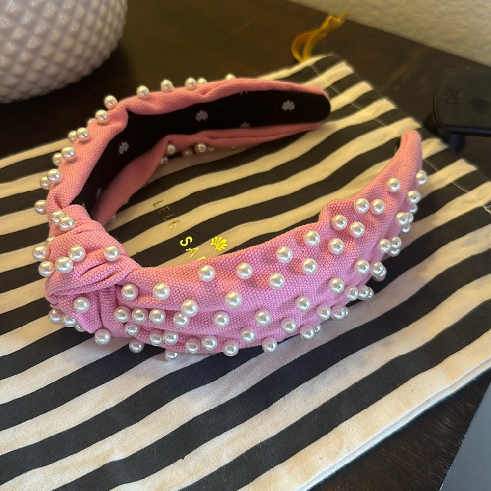Lele Sadoughi pink pearl canvas headband